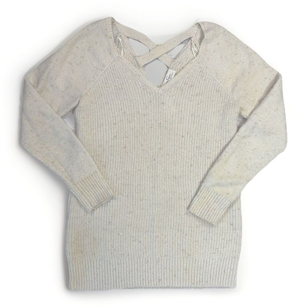 Jessica Simpson Ivory & Gold Waffle-Knit Pullover Sweater Maternity Medium